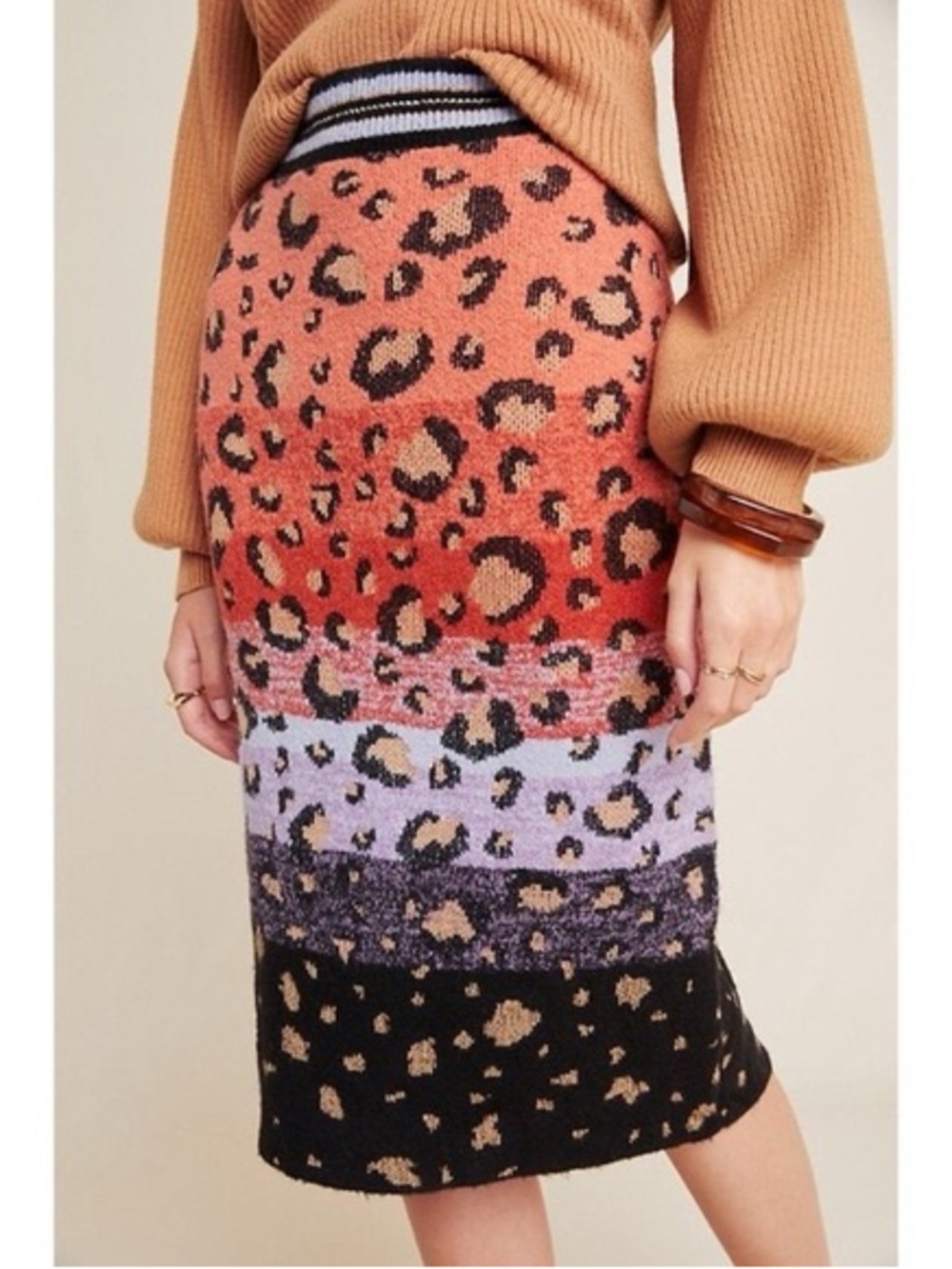 Maeve Leopard Sweater-Knit Pencil Skirt